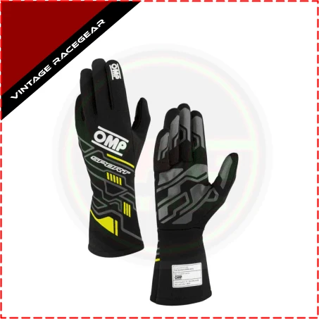 OMP Sport FIA Approved Race Gloves Yellow - Black - Vintage Racegears