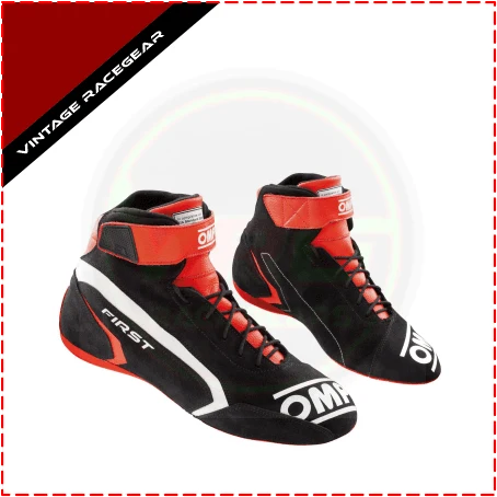 OMP First FIA Boot Black - Red - Vintage Racegears