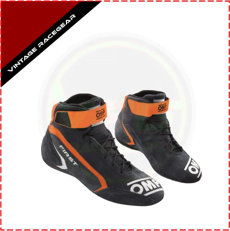 OMP First FIA Boot Black - Orange - Vintage Racegears