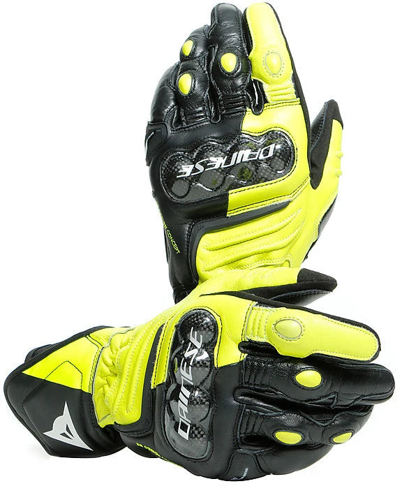Sport Motorcycle Gloves in Dainese CARBON 3 LONG Leather Black Yellow Fluo