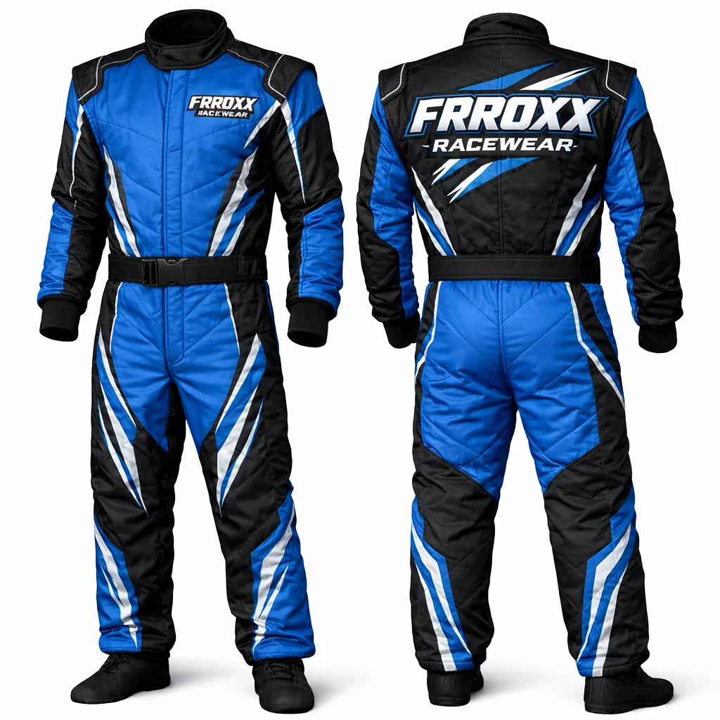 FRROXX Racewear Cyan Blue & Black Kart Racing Suit