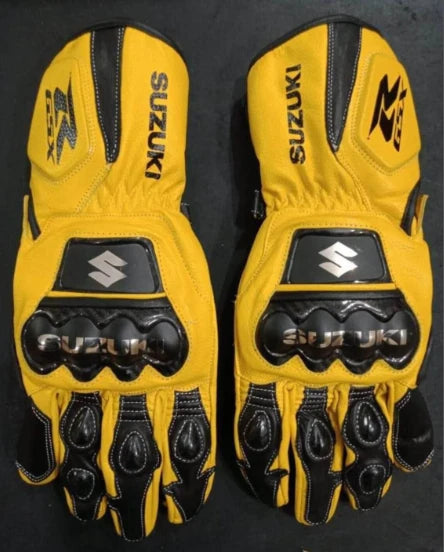 Suzuki gsxr MOTOGP Motorbike Racing Leather Gloves Yellow