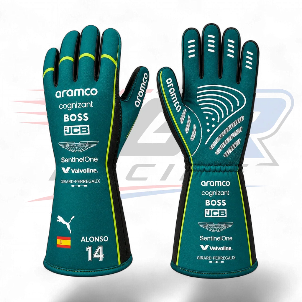 2026 Fernando Alonso Team Aston Martin F1 Racing Gloves Replica