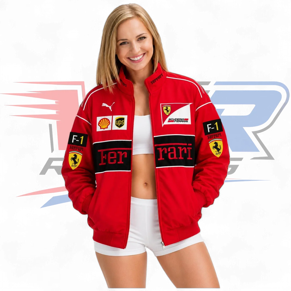 F1 Vintage Ferrari Racing Jacket Red And Black