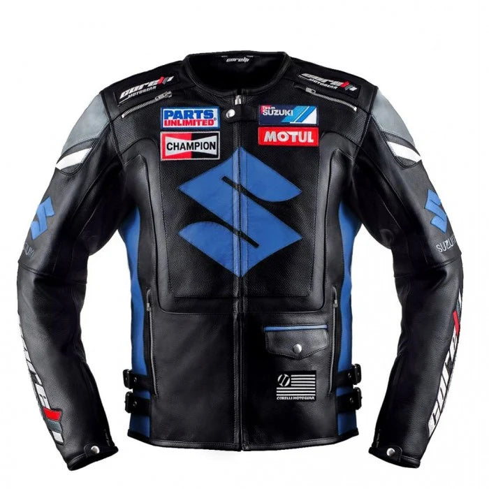Suzuki MotoGP Motorcycle Racing Leather Jacket Black