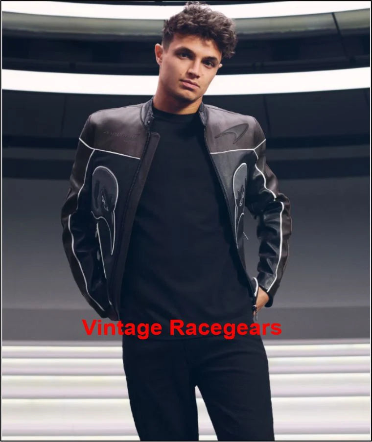 McLaren F1 Team Leather Biker Jacket in Black