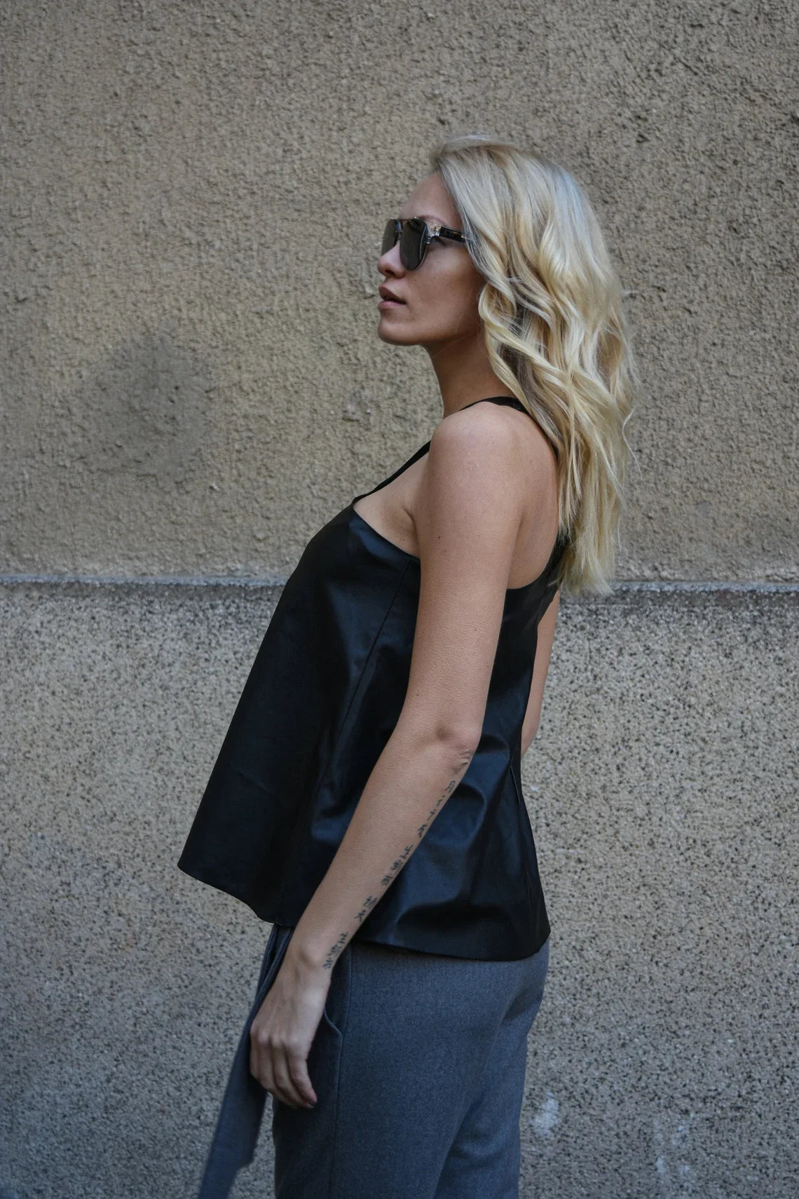 Vegan Leather Top/Asymmetrical Tunic/Faux Leather Top/Tank Top