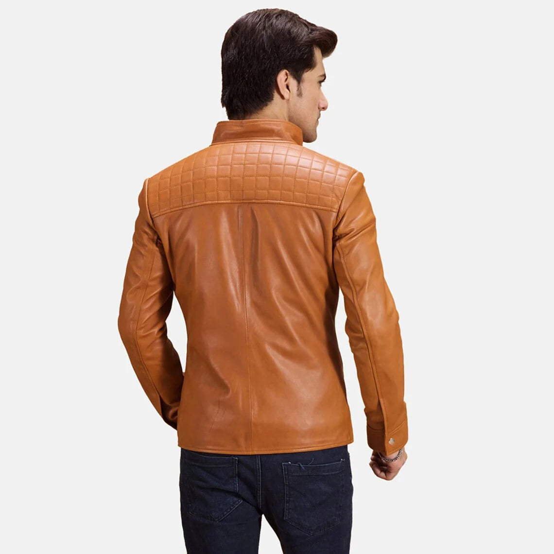 Men's Original Tan Leather Biker Jacket Front Zipper Handmade Slim fit Coat