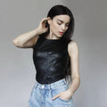 Stylish Women's Leather Tank Top – Edgy Sleeveless Faux Leather Fashion