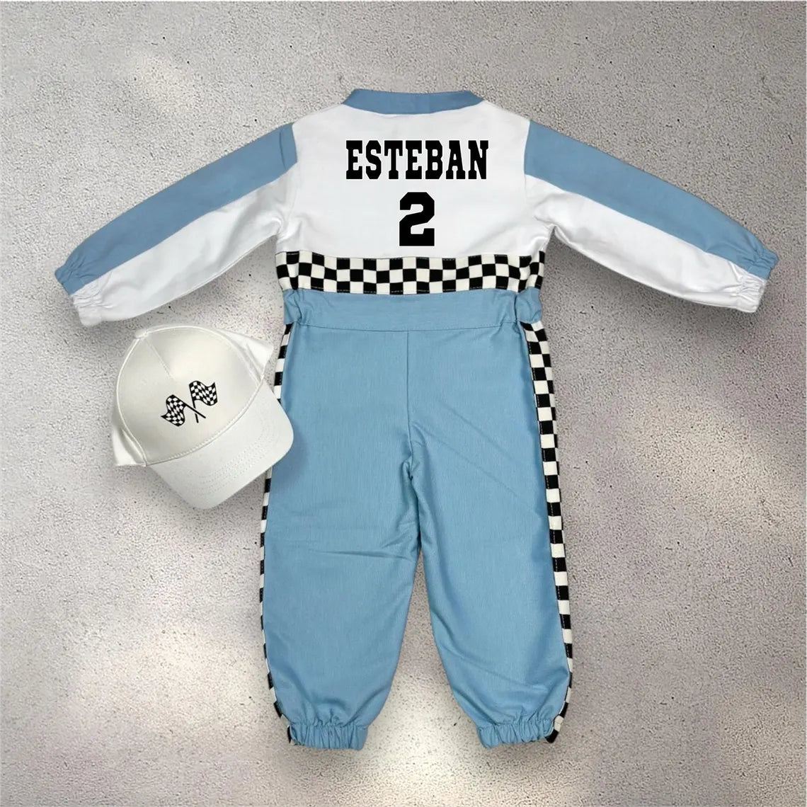 F1 Birthday Baby Suit & Cap Syan And White