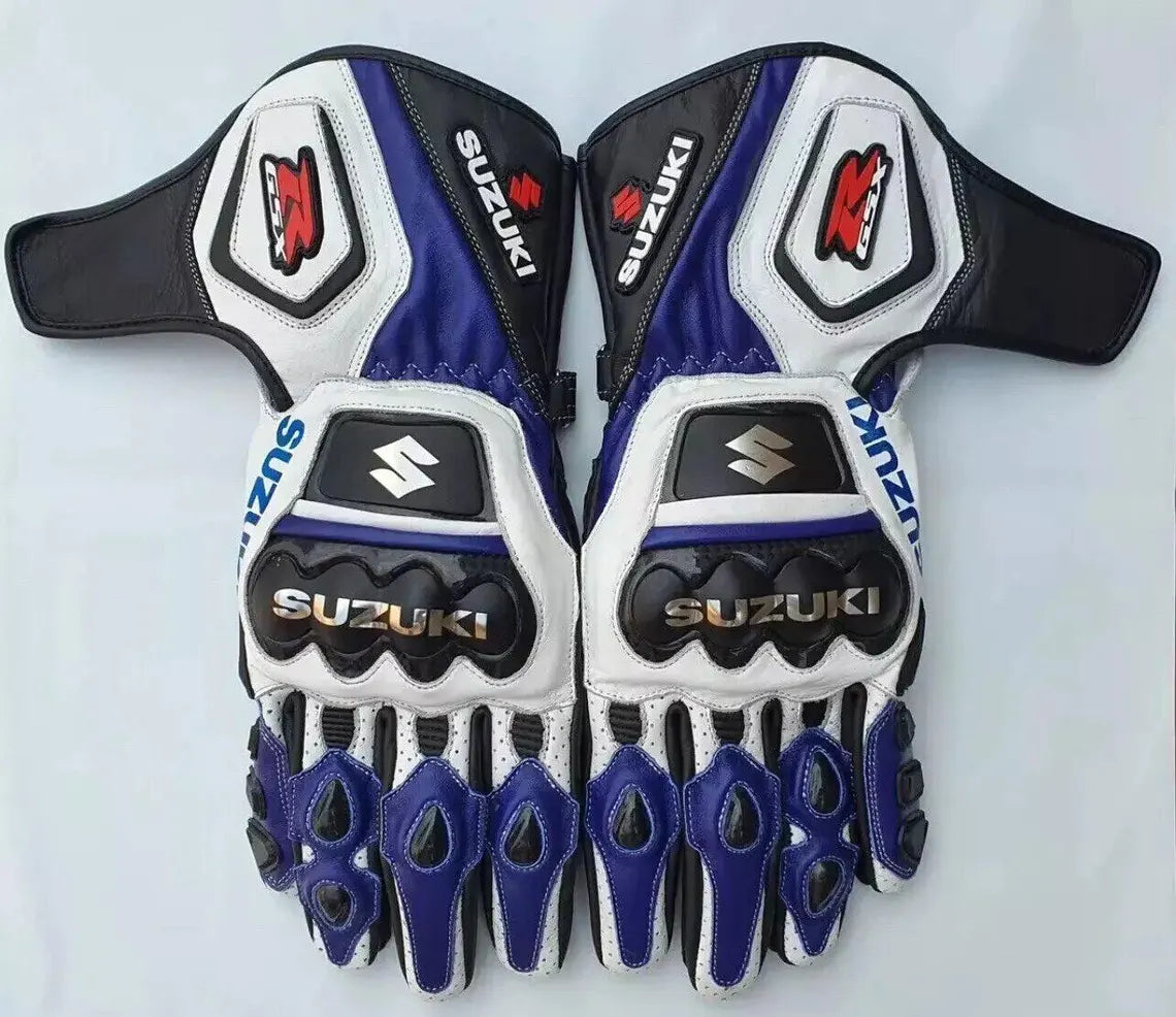 Suzuki GSXR Motorcycle Racing Leather Gloves