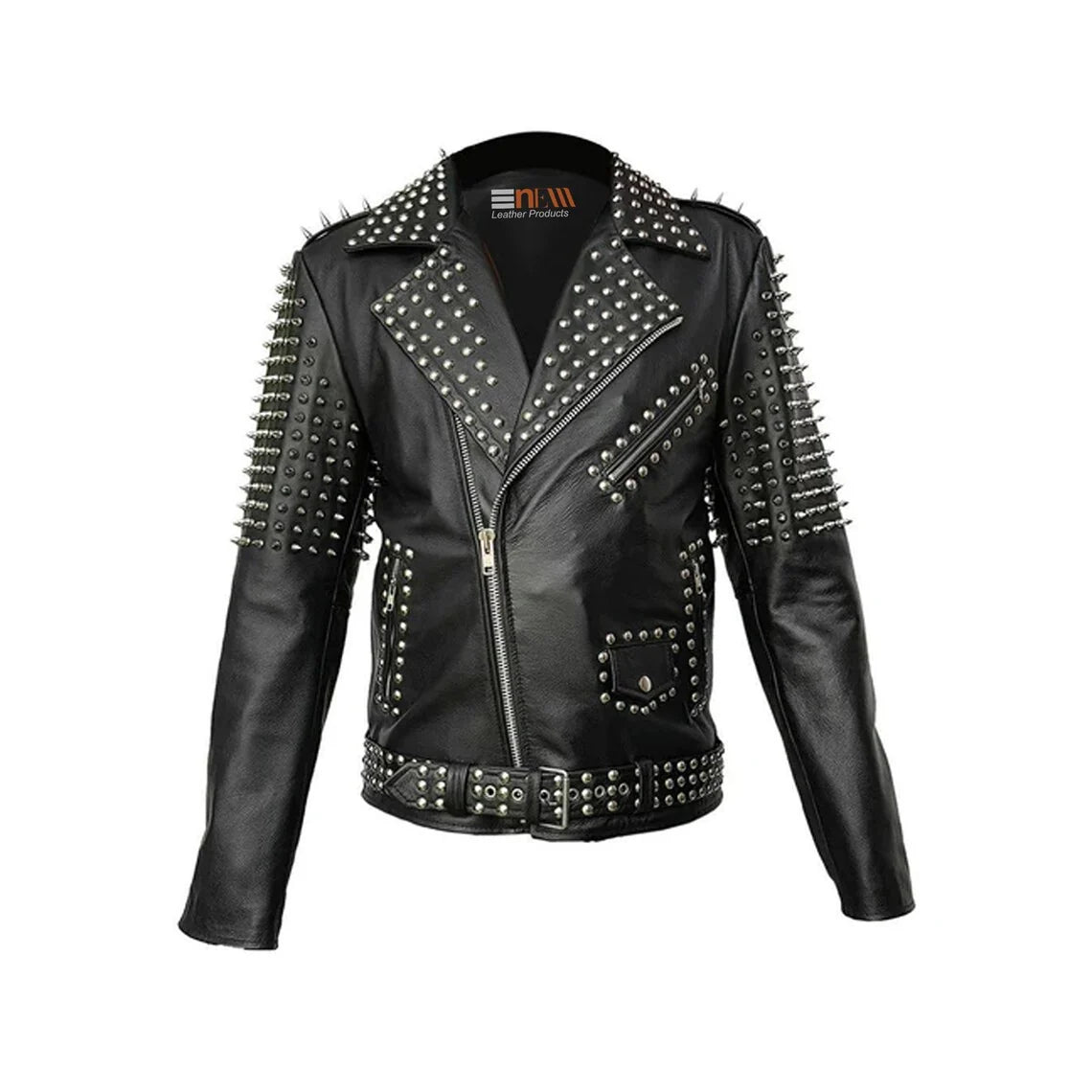 Mens Leather Jacket Studded Party Jackets with Steel Studs Handmade