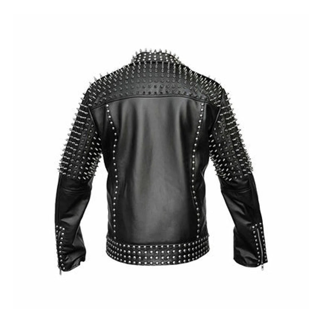 Mens Leather Jacket Studded Party Jackets with Steel Studs Handmade