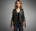 Women's Leather Fringe Vest, Genuine Sleeveless Western Biker Fringe Vest