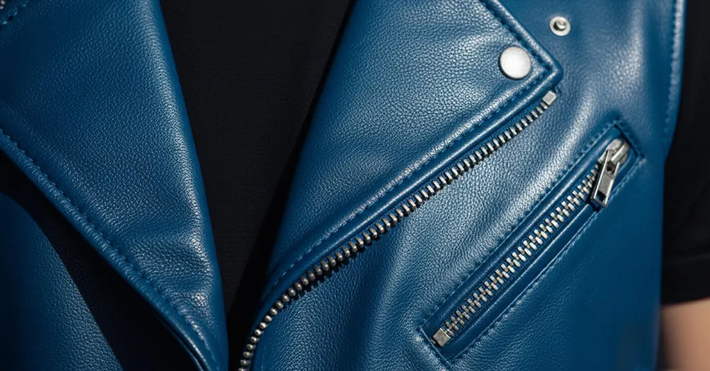 Premium Blue Leather Vest For Men