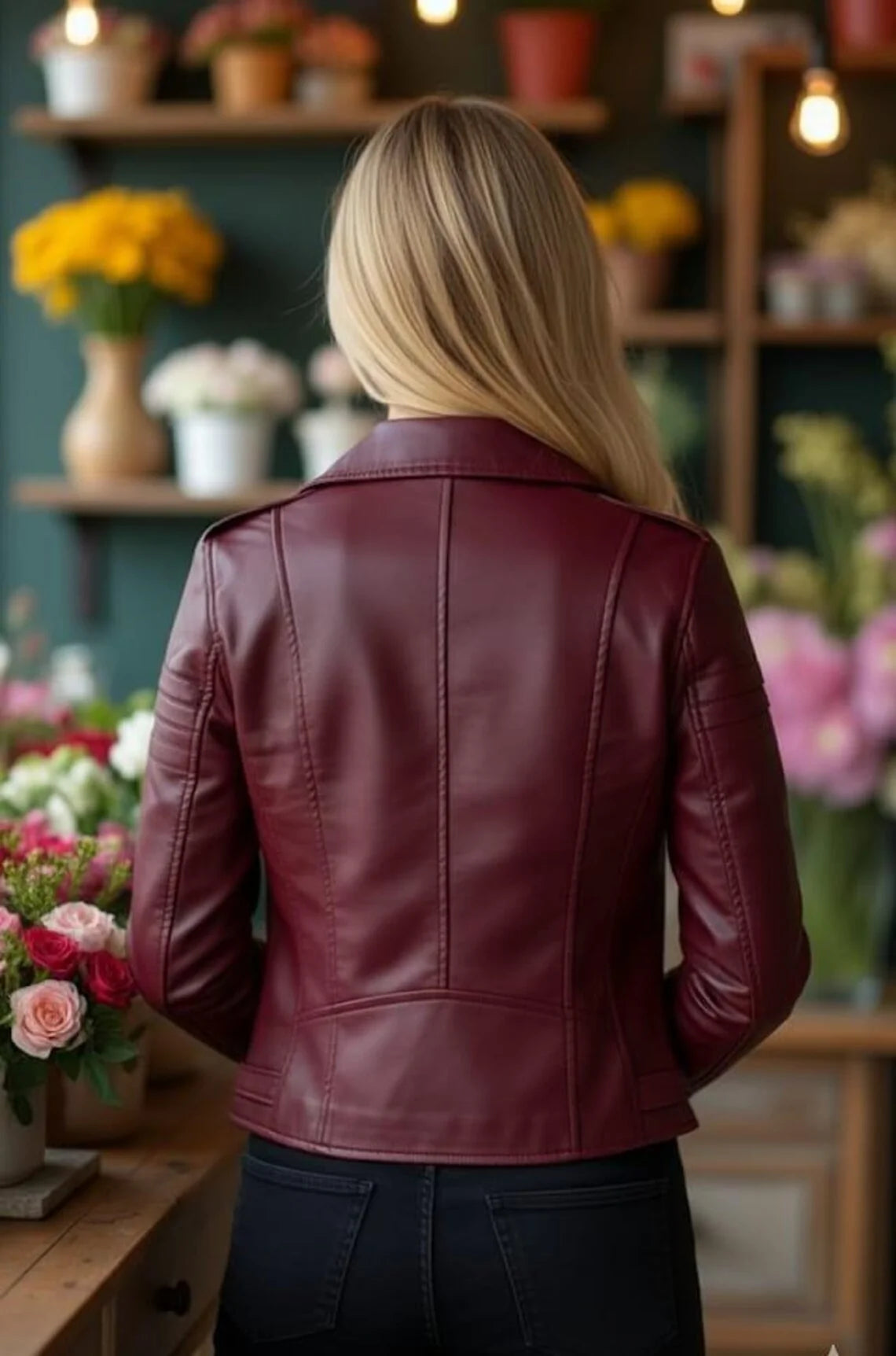 Burgundy Leather Biker Jacket – Handmade Slim Fit Moto Style