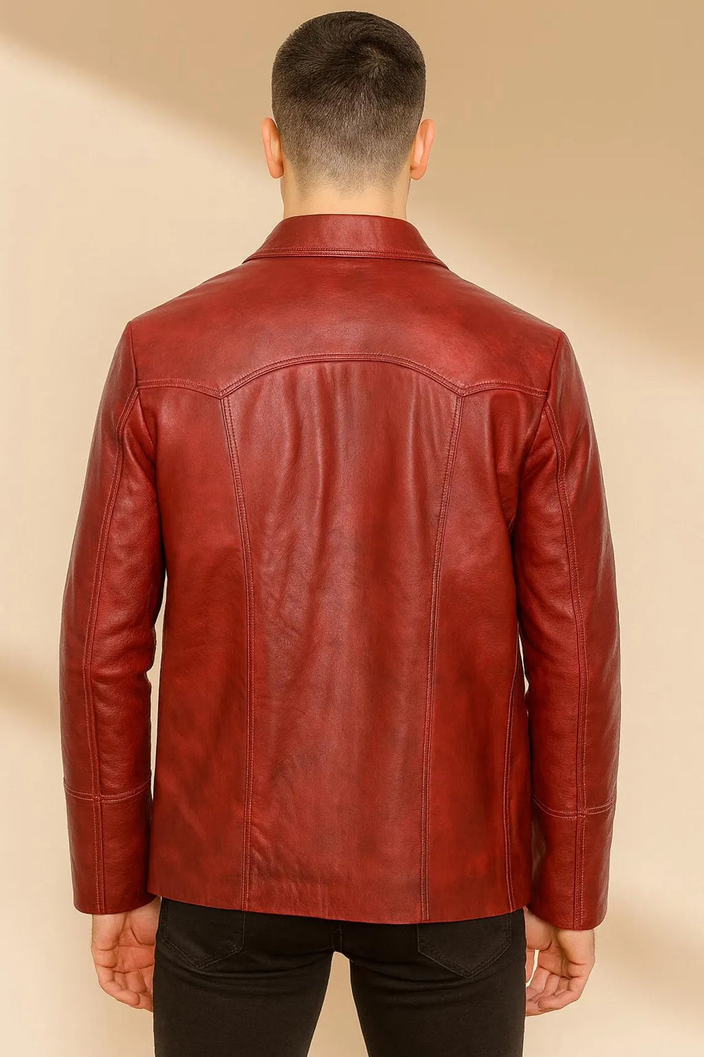 Fight Club Red Leather Jacket: Tyler Durden Movie Biker Coat