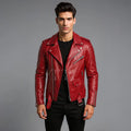 Handmade Red Lambskin Leather Biker Jacket – Slim Fit