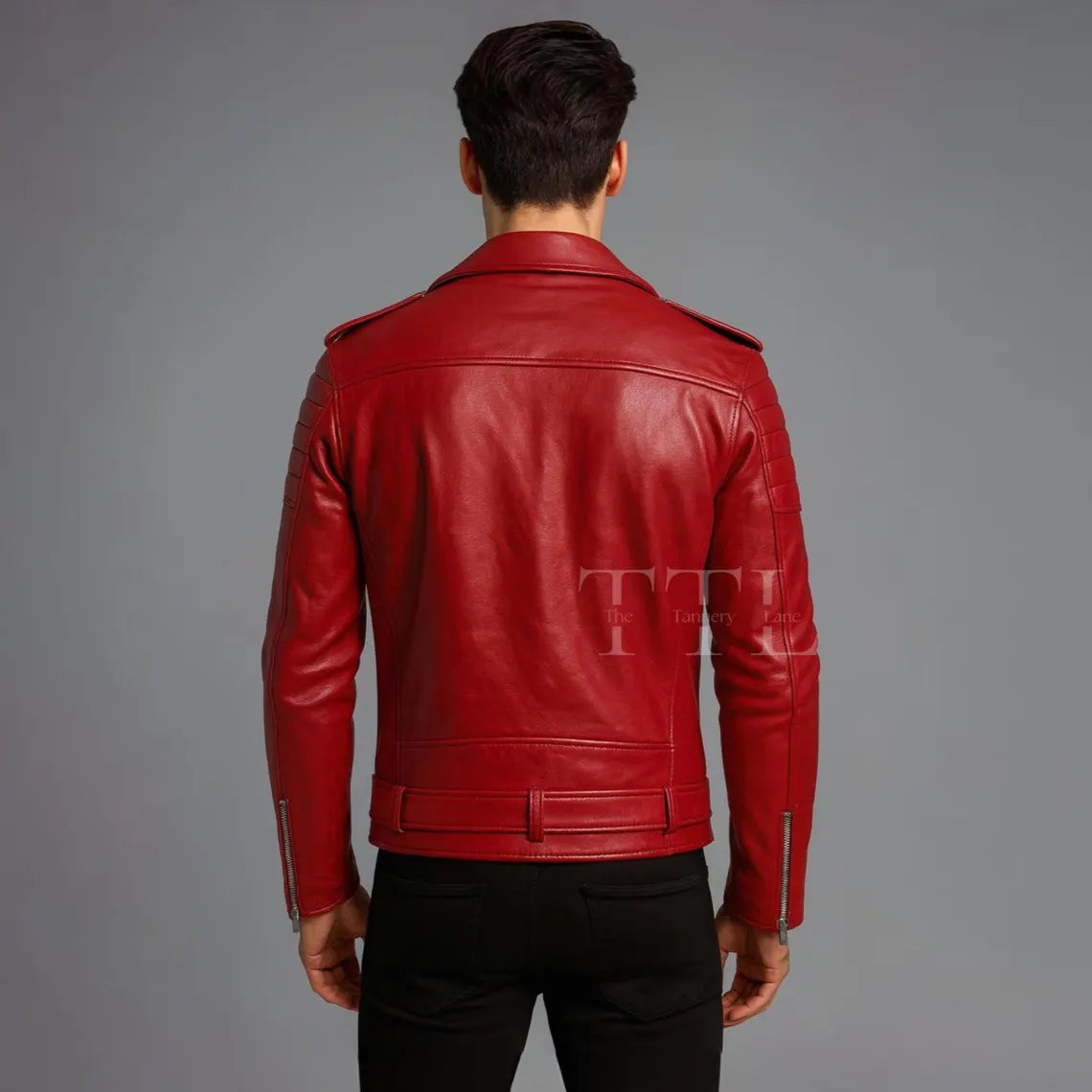 Handmade Red Lambskin Leather Biker Jacket – Slim Fit