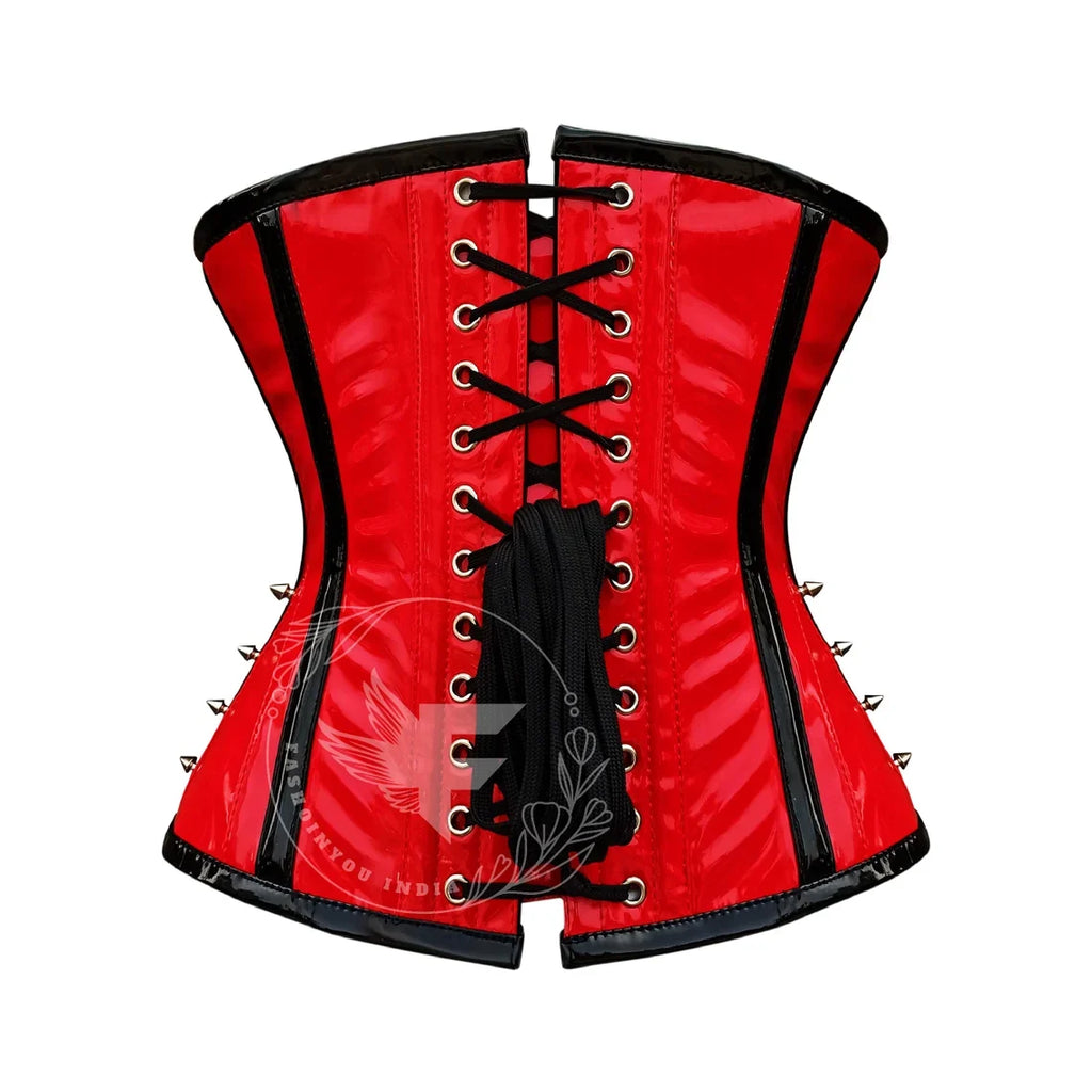 Red Faux Leather Under bust Corset: Steel Boned Punk Waist
