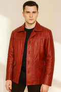 Fight Club Red Leather Jacket: Tyler Durden Movie Biker Coat
