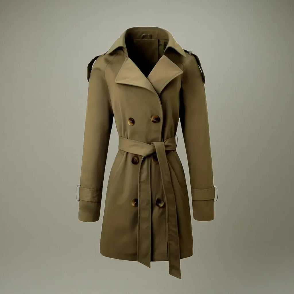 Women’s Black Double Breasted Trench Coat Mid Length Belted