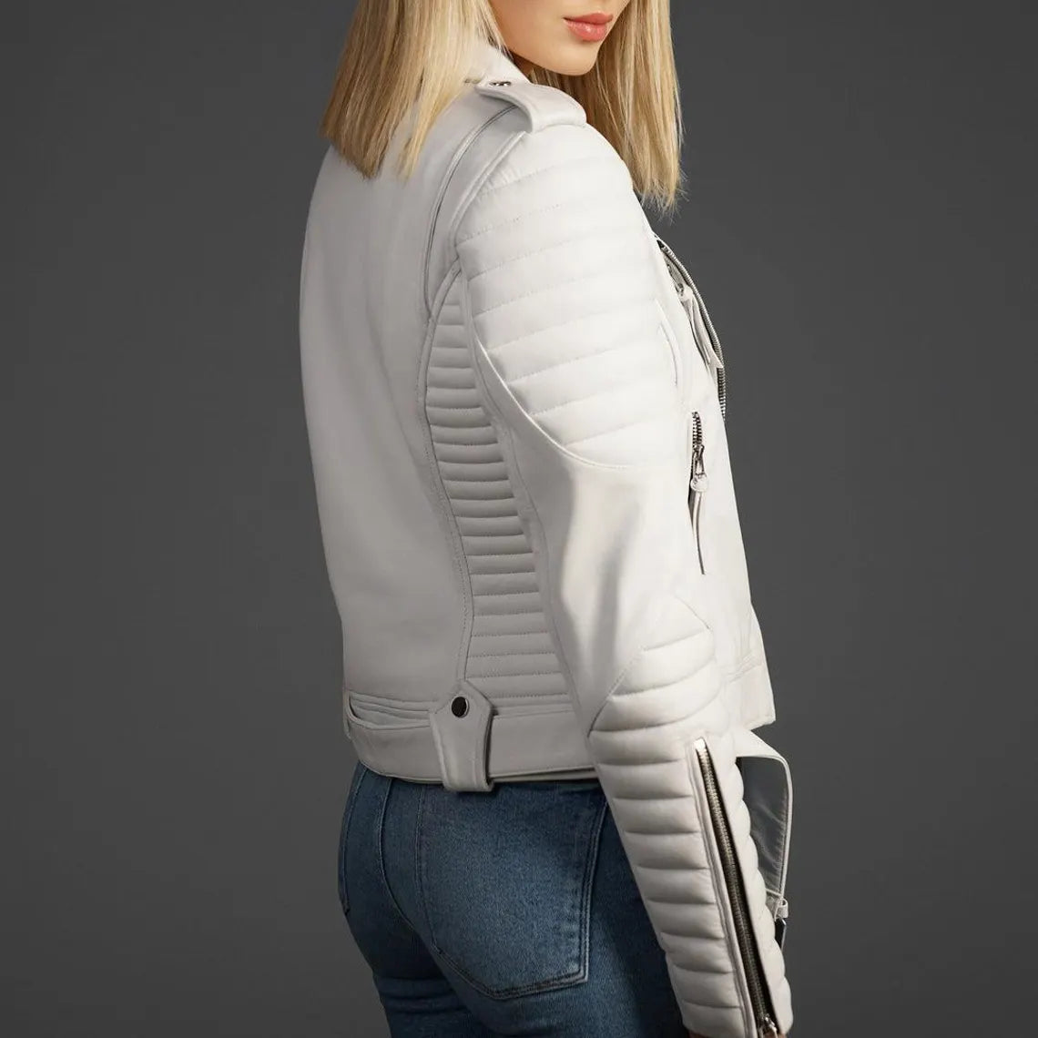 Women White Fashion Leather Jacket