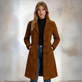 Women's Classic Vintage-Style Long Brown Suede Leather Trench Coat