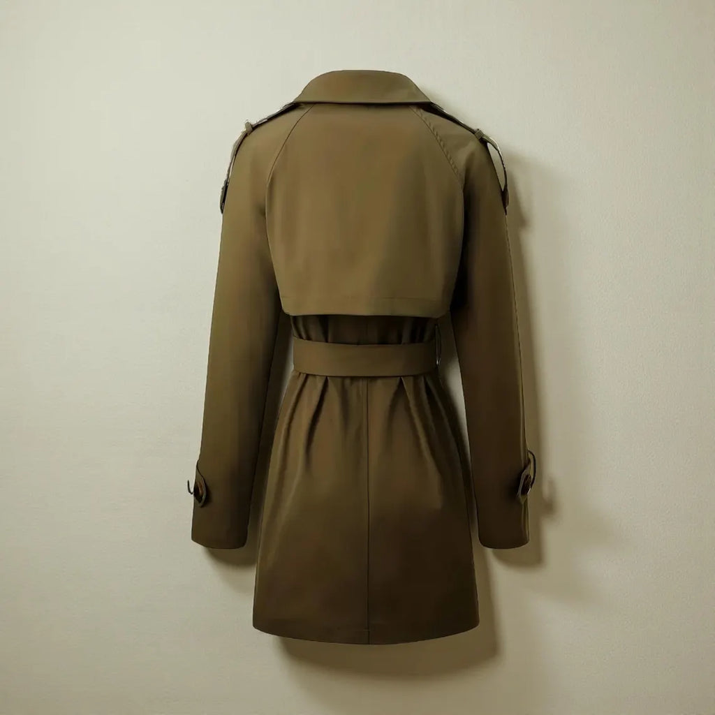 Women’s Black Double Breasted Trench Coat Mid Length Belted