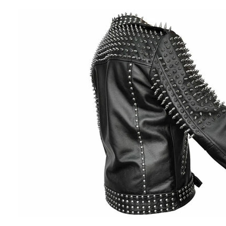 Mens Leather Jacket Studded Party Jackets with Steel Studs Handmade