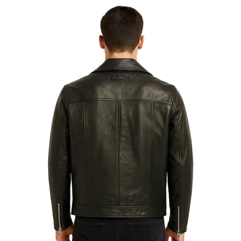 Men's Vintage Asymmetrical Zipper Motorcycle Biker Genuine Leather Racing Jacket