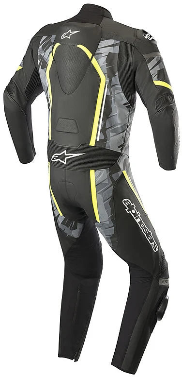Professional Alpinestars Leather Suit MOTEGI v2 Black Yellow Fluo