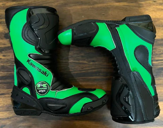 Kawasaki Motorbike Racing Leather Boots
